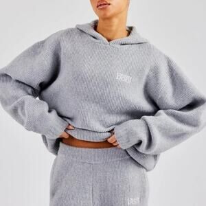 Cernucci Women's Gray Knit Boxy Raglan Embroidered Hoodie Size M